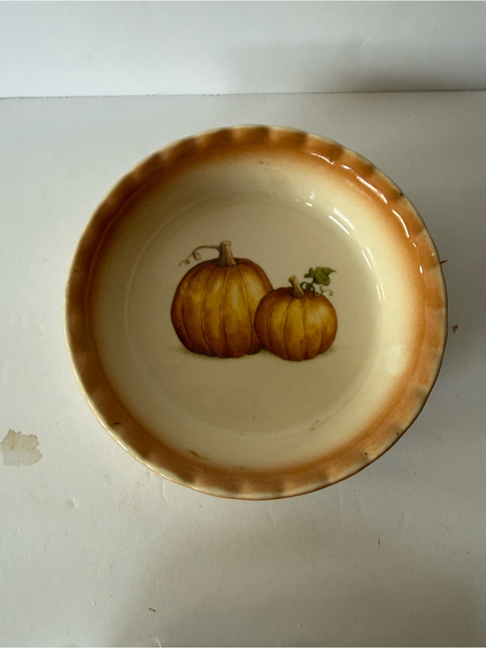Vintage Pumpkin Pie Plate Dish Thanksgiving Fall Decor